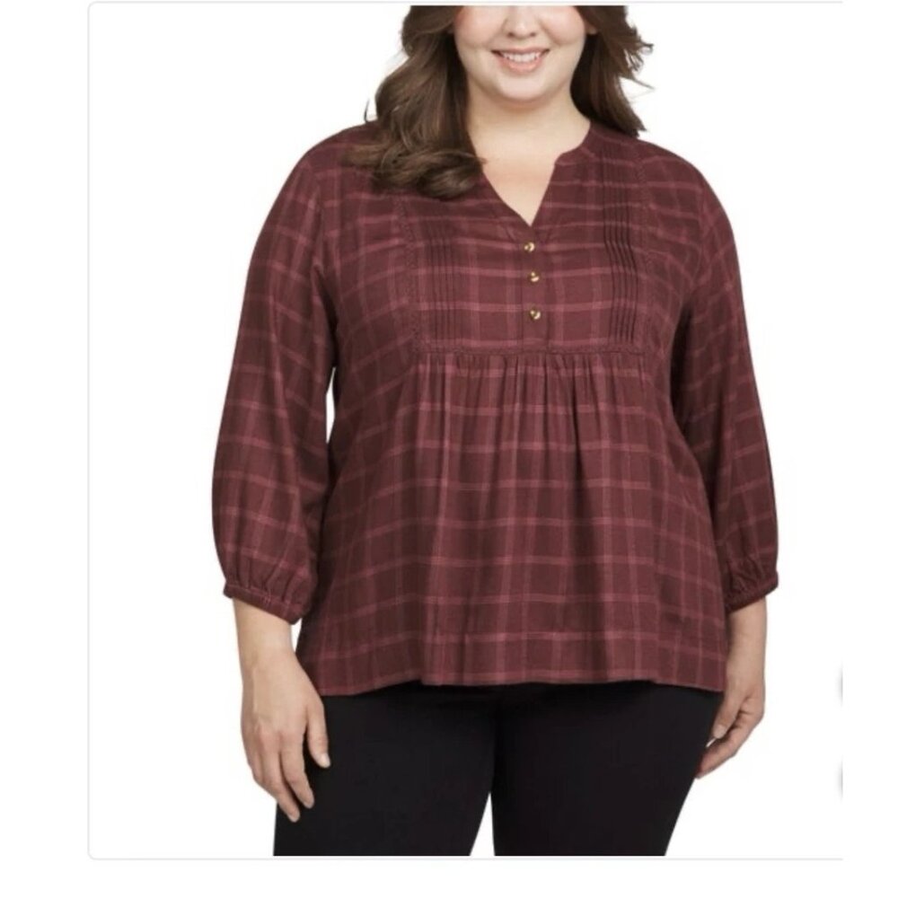 Wrangler Women XXL Plaid 3/4 Sleeve Shirt Tunic Blouse Relaxed Western Tunic Top